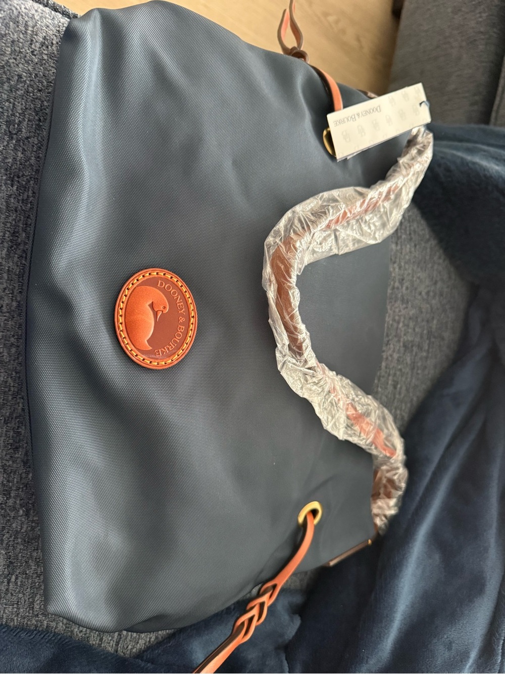 Dooney & Bourke Navy Tote with Tan Leather Accents